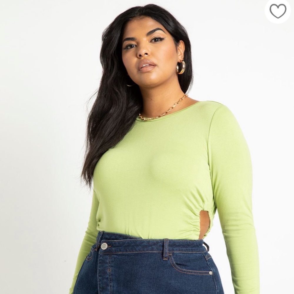 NWT ELOQUII Long Sleeve Top With Ruched Cutouts - Herbal Garden - Picture 2 of 10